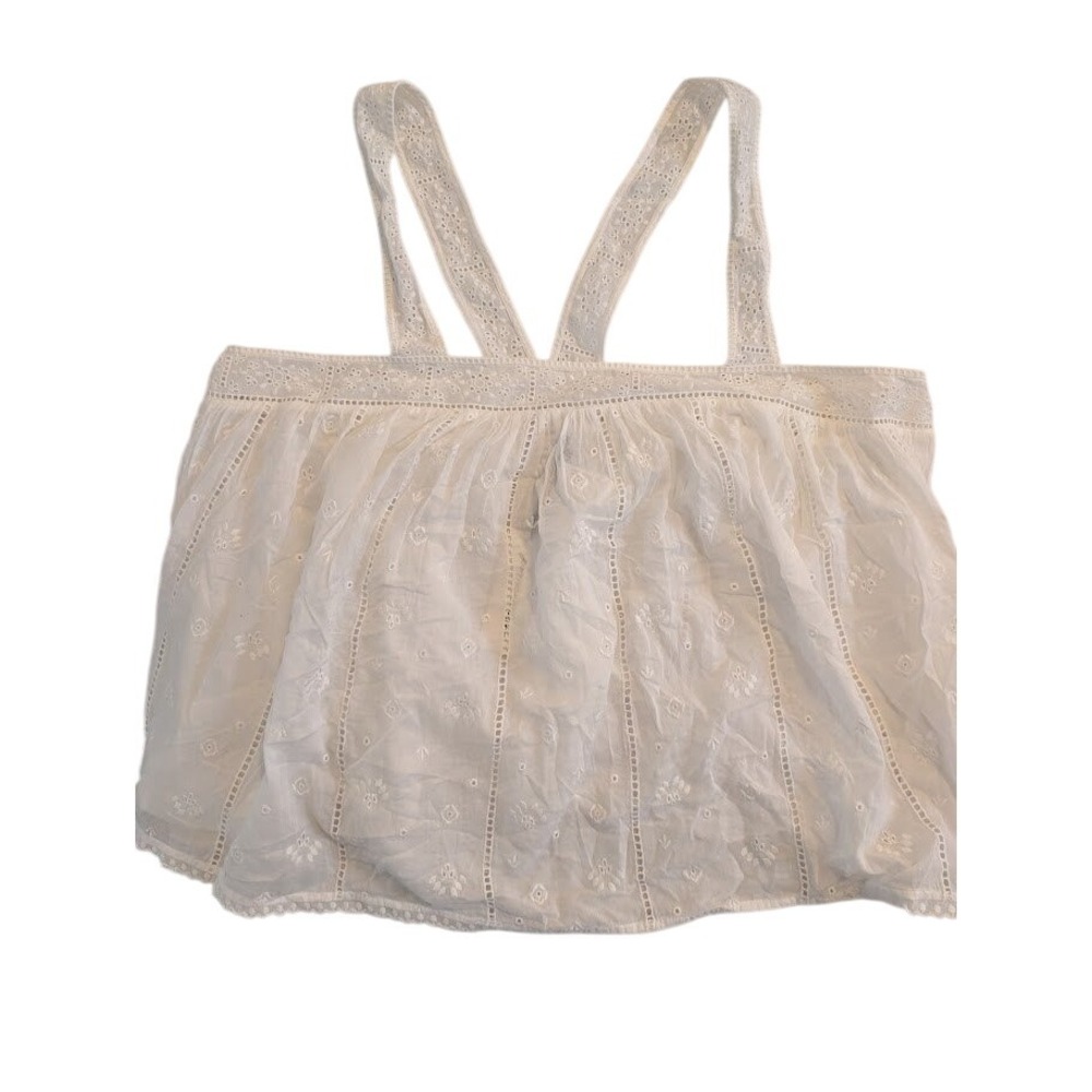 Unsubscribed White Eyelet Top Sleeveless Blouse Summer‎ Tank XL 100% Cotton